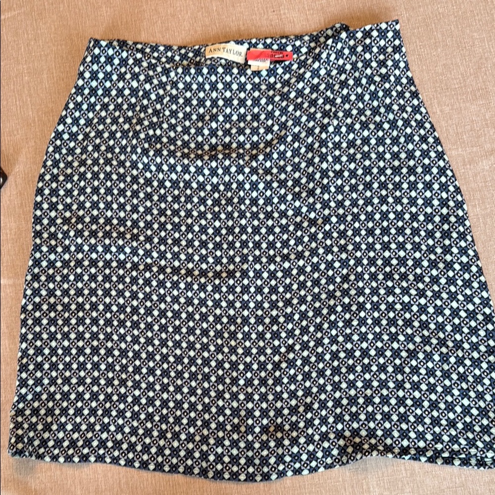 Ann Taylor Blue Navy and White Patterned Skirt size 12